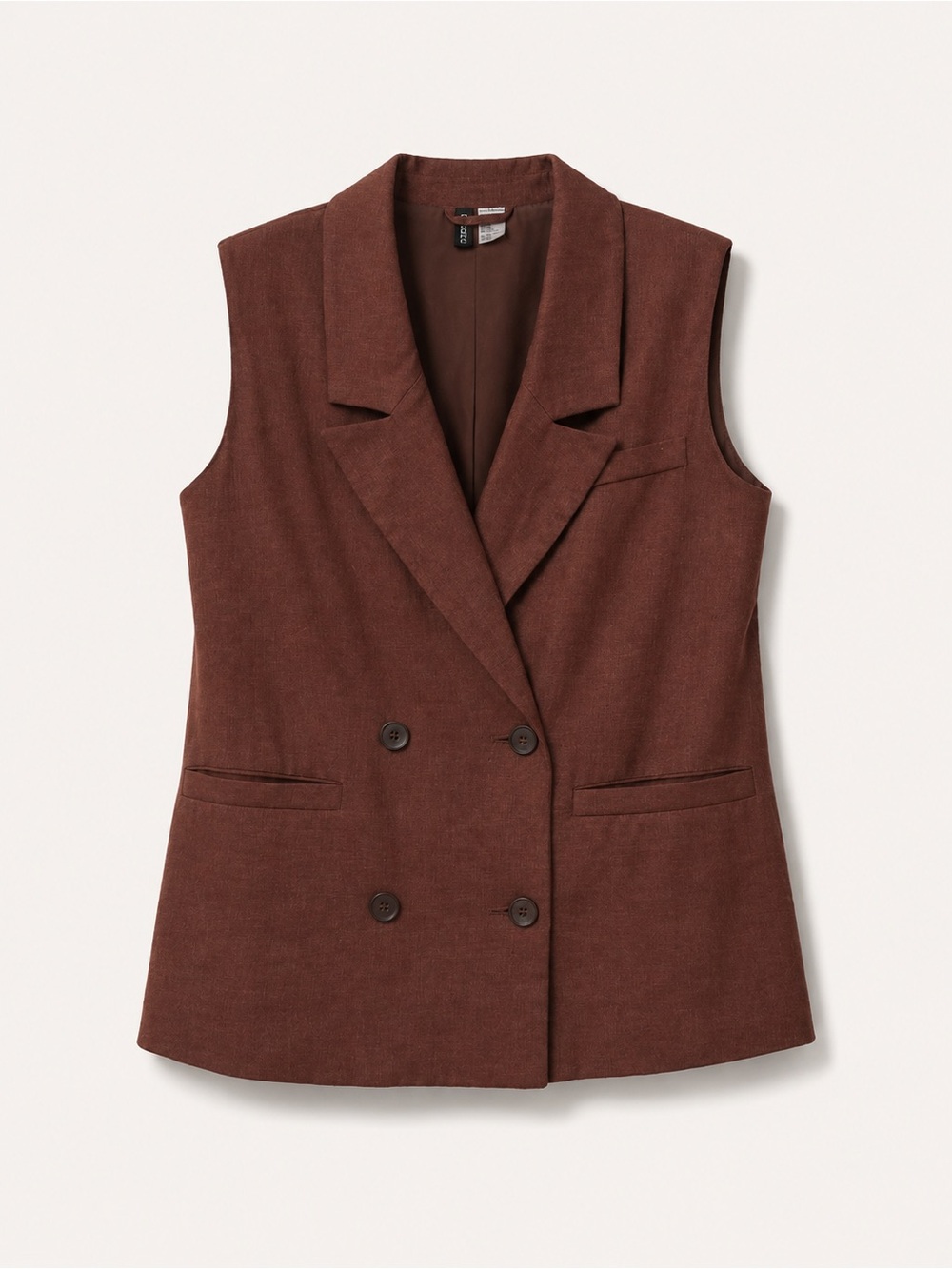 H&M Double-Breasted Sleeveless Linen Blend Blazer Vest - Brown